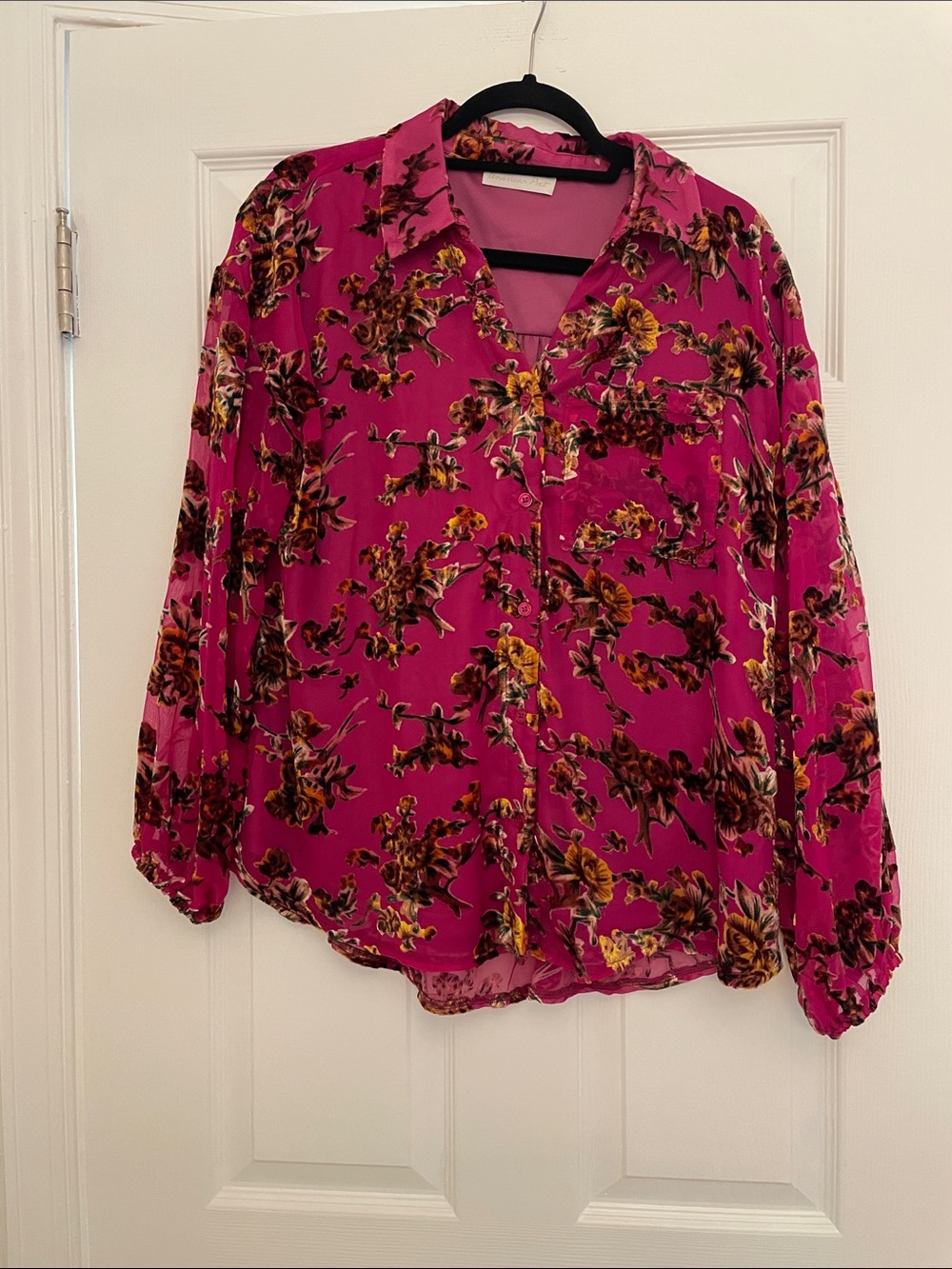 Women’s Floral Button-Front Blouse - Fuchsia Pink